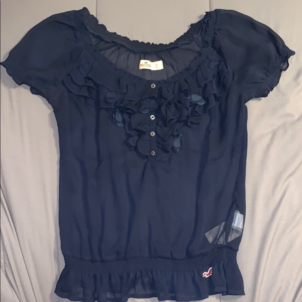 Hollister Sheer Blouse w/ Floral Detailing - Navy